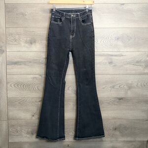 Shein Wide Leg Pocket Design Black Denim Jeans Women's Size 4 Small